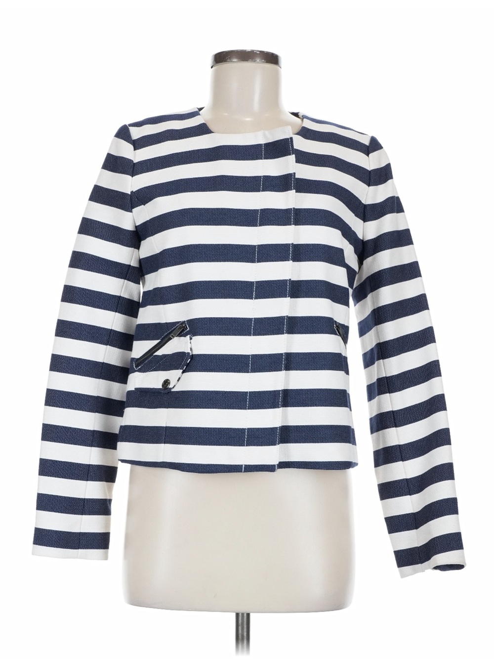 Banana Republic Striped Navy and White Women's Canvas Jacket Size 6 NWT